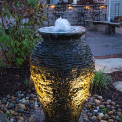 Aquascape Stacked Slate Urn Landscape Fountain Kits -Accessories || Solar Shop aquascape stacked slate fountain urn night 1000 59819.1666639560